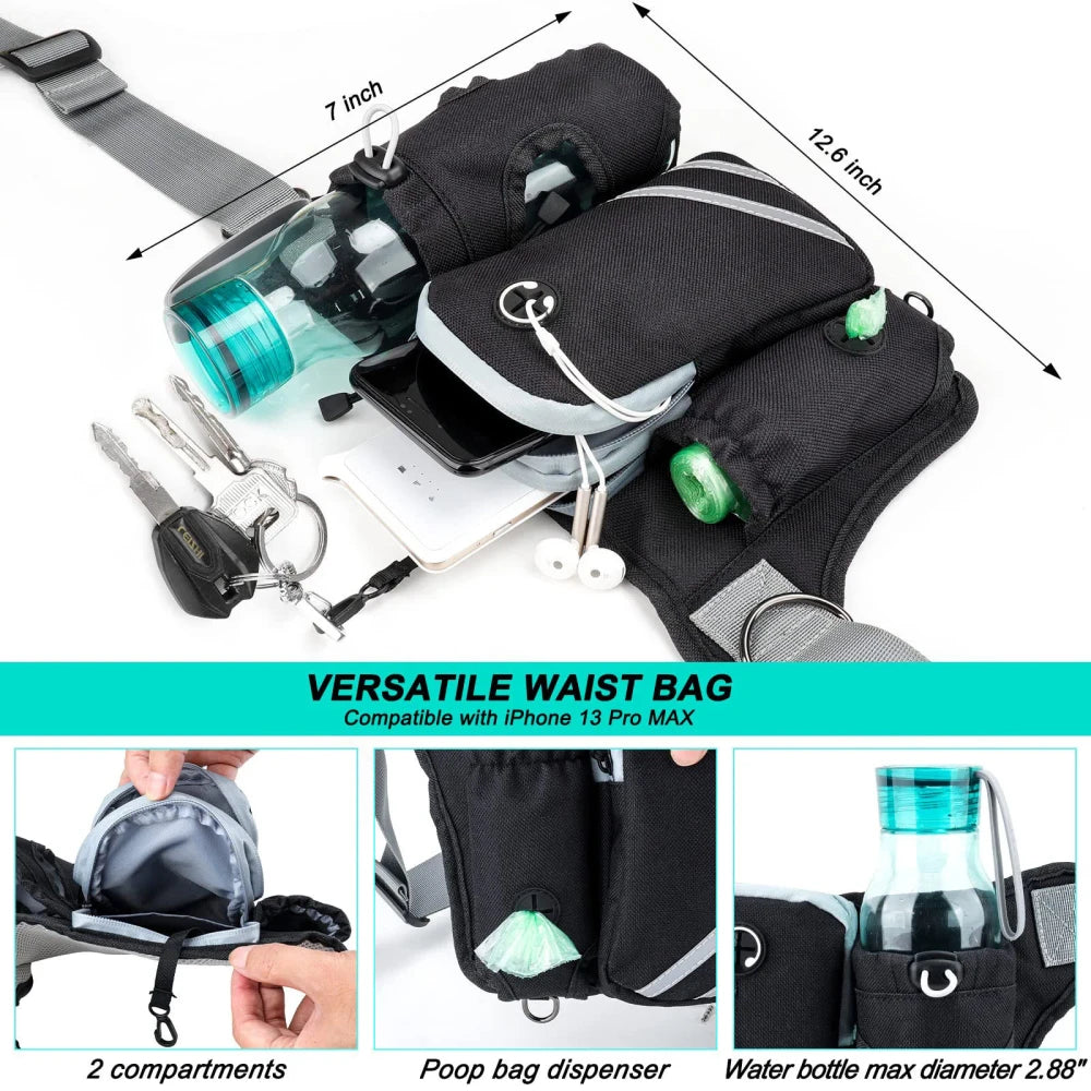 Hands Free Running Dog Leash Waist Pouch